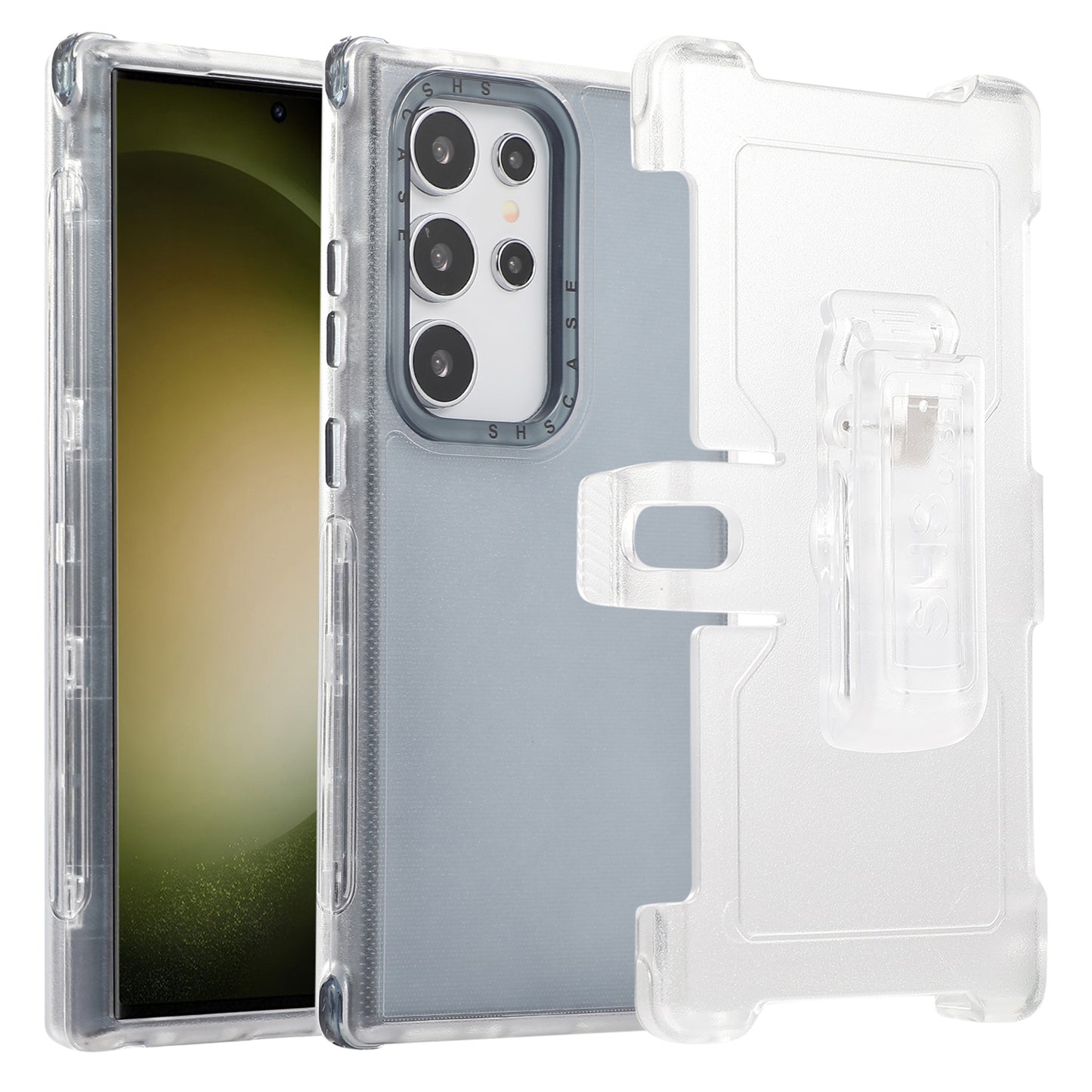 For Samsung Galaxy S24 Ultra Slide Belt Holster Case Kickstand Matte PC+TPU Mobile Phone Cover - Transparent Sapphire