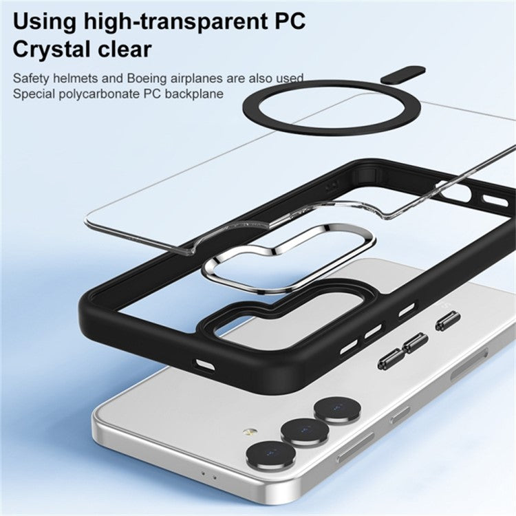 For Samsung Galaxy S24+ Phone Case Compatible with MagSafe Metal Lens Frame Cover - Translucent