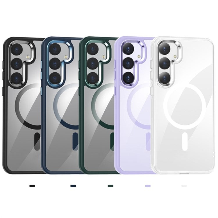 For Samsung Galaxy S24+ Phone Case Compatible with MagSafe Metal Lens Frame Cover - Translucent