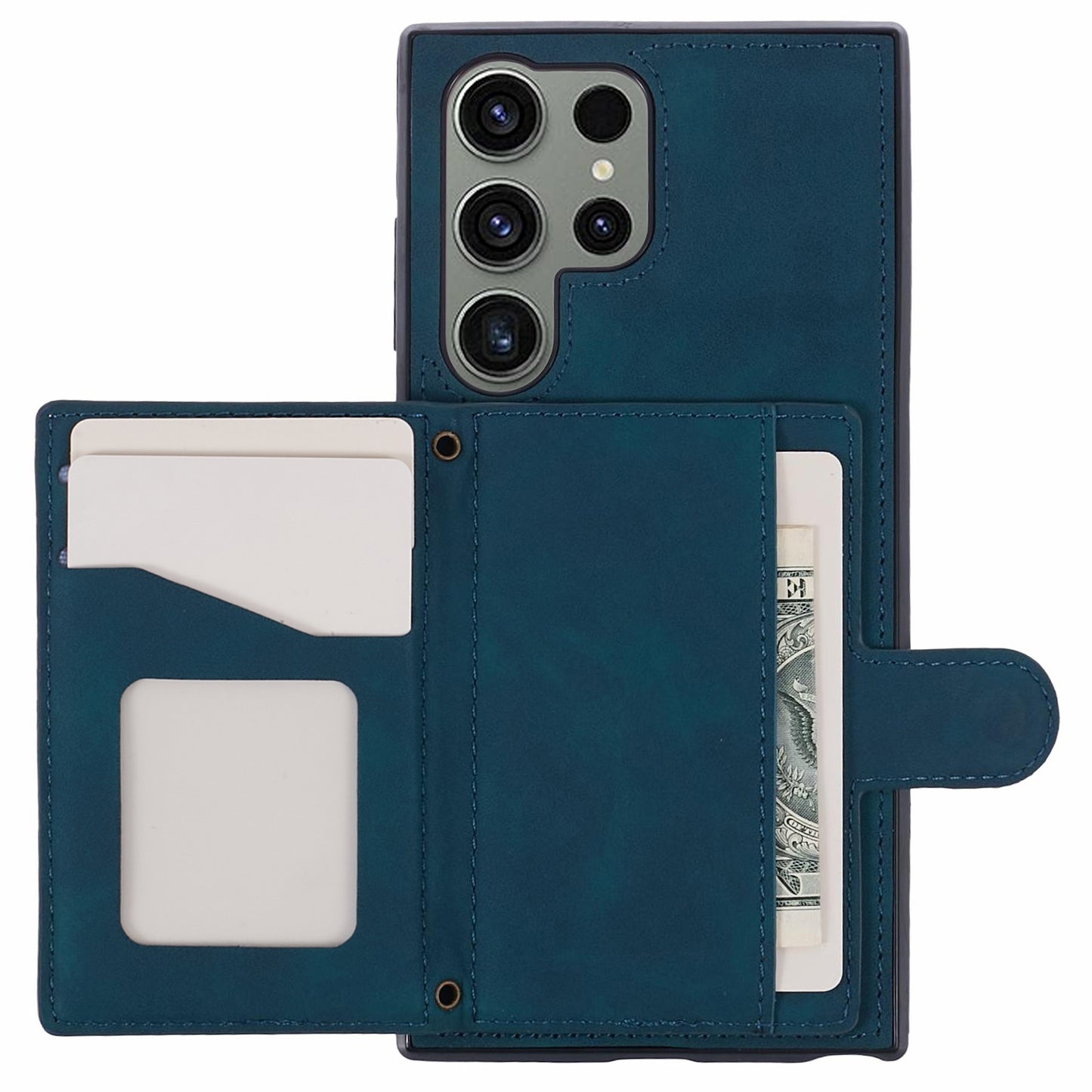 For Samsung Galaxy S24 Ultra Cell Phone Case Rhombus Imprinted Card Holder Cover with Long Strap - Green
