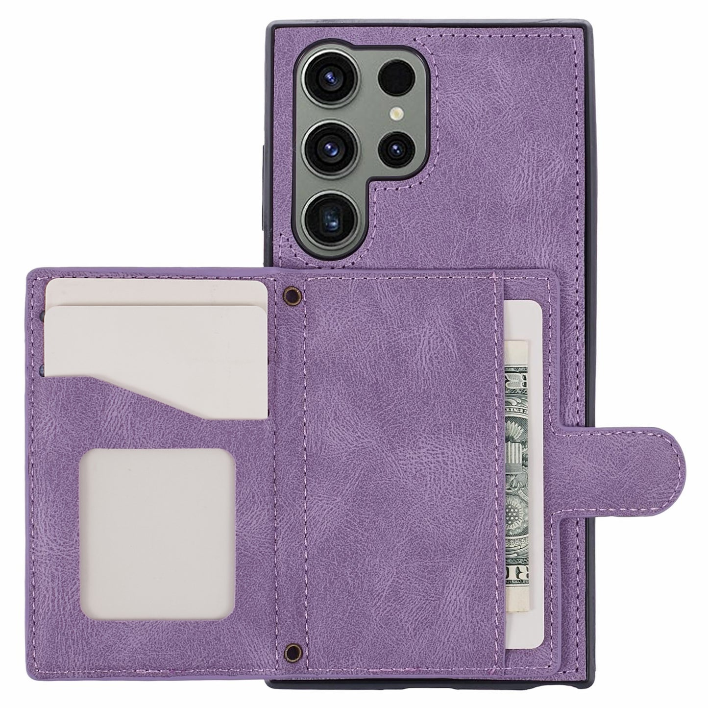 For Samsung Galaxy S24 Ultra Cell Phone Case Rhombus Imprinted Card Holder Cover with Long Strap - Purple