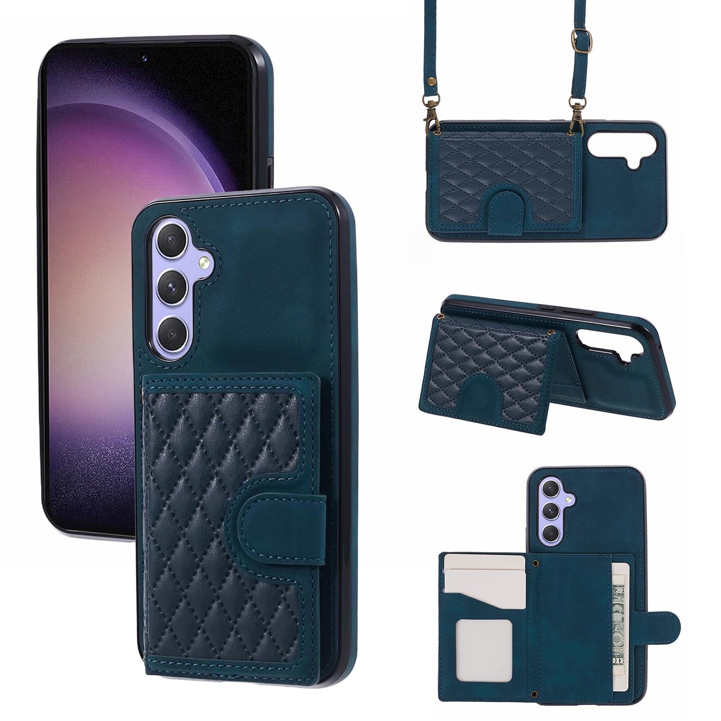 For Samsung Galaxy S24+ Cell Phone Case PU Leather + TPU Card Bag Kickstand Anti-shock Cover - Green