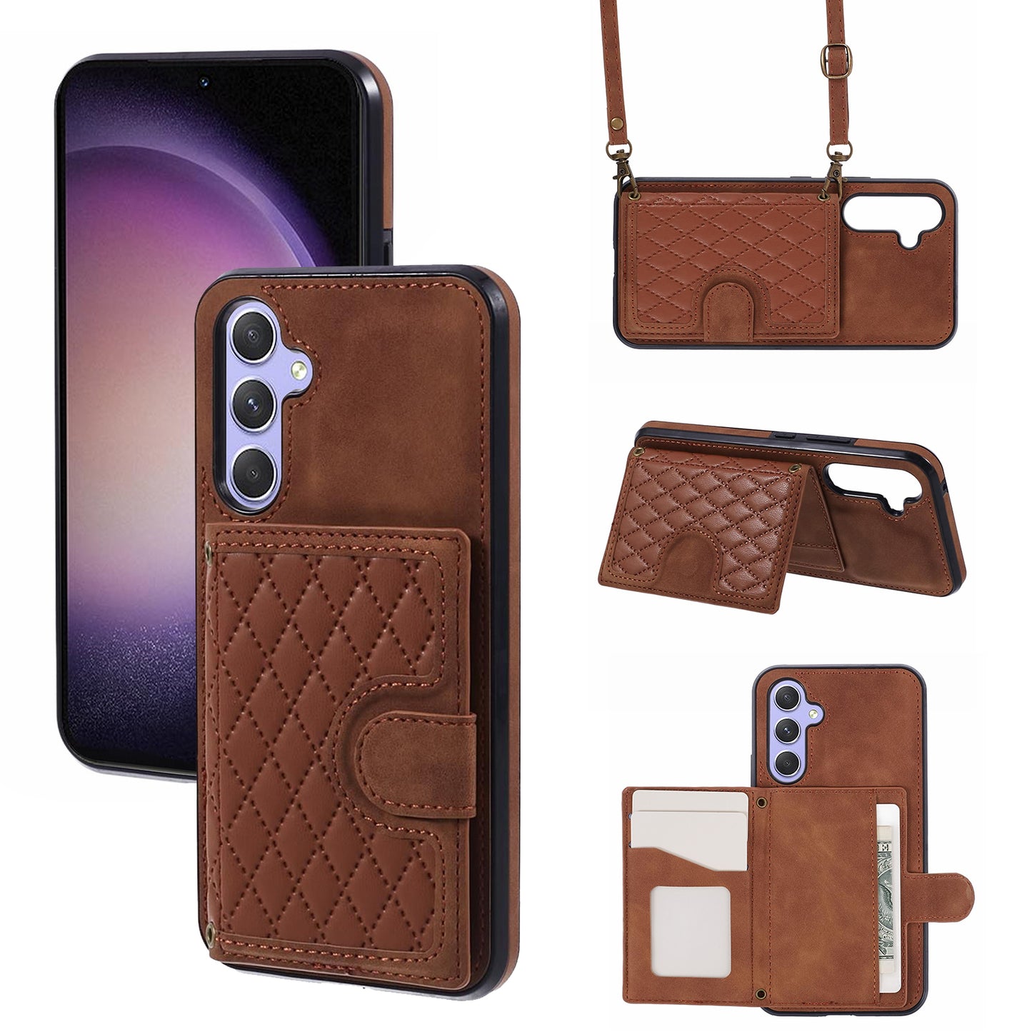 For Samsung Galaxy S24+ Cell Phone Case PU Leather + TPU Card Bag Kickstand Anti-shock Cover - Brown