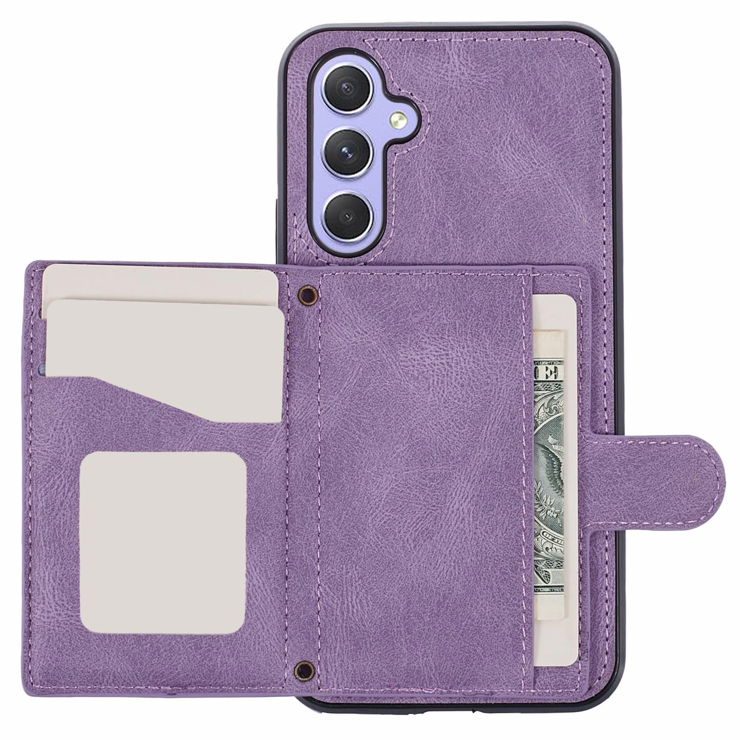 For Samsung Galaxy S24+ Cell Phone Case PU Leather + TPU Card Bag Kickstand Anti-shock Cover - Purple