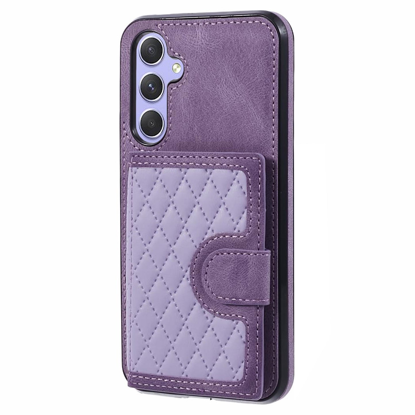 For Samsung Galaxy S24+ Cell Phone Case PU Leather + TPU Card Bag Kickstand Anti-shock Cover - Purple