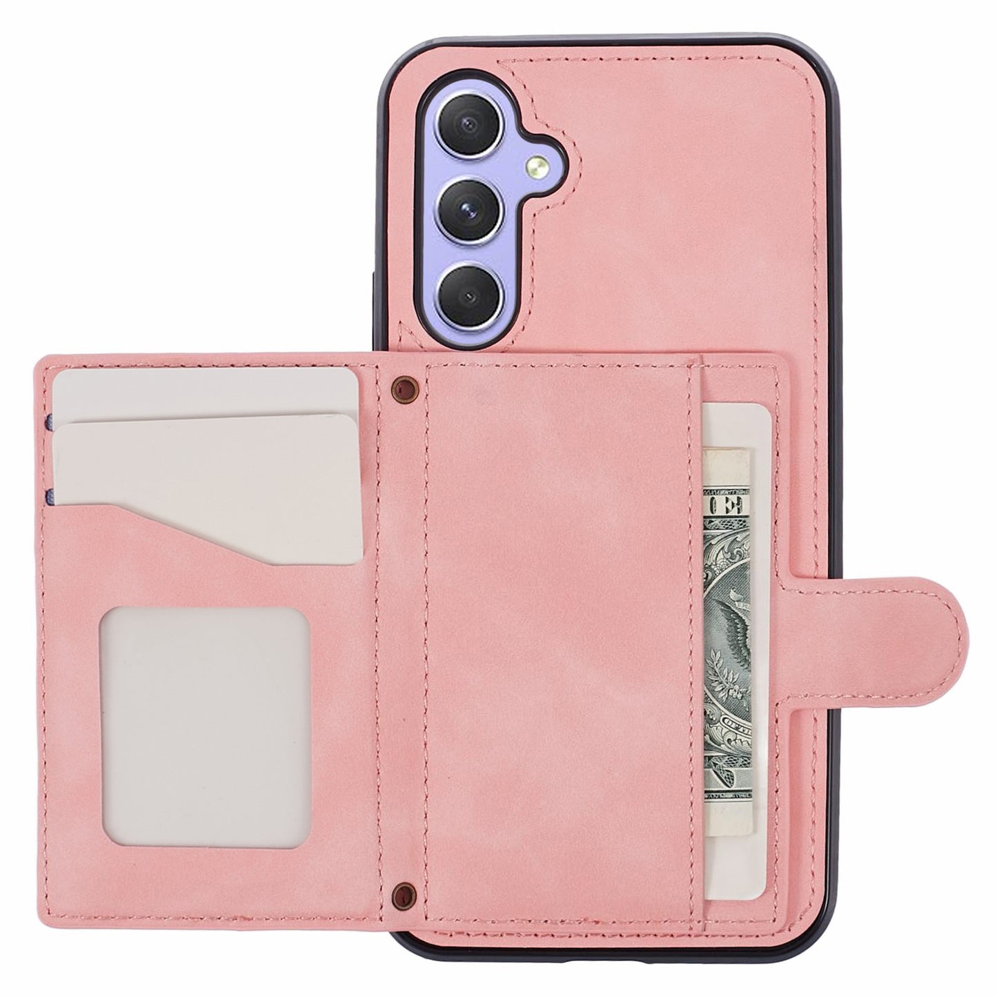 For Samsung Galaxy S24+ Cell Phone Case PU Leather + TPU Card Bag Kickstand Anti-shock Cover - Rose Gold