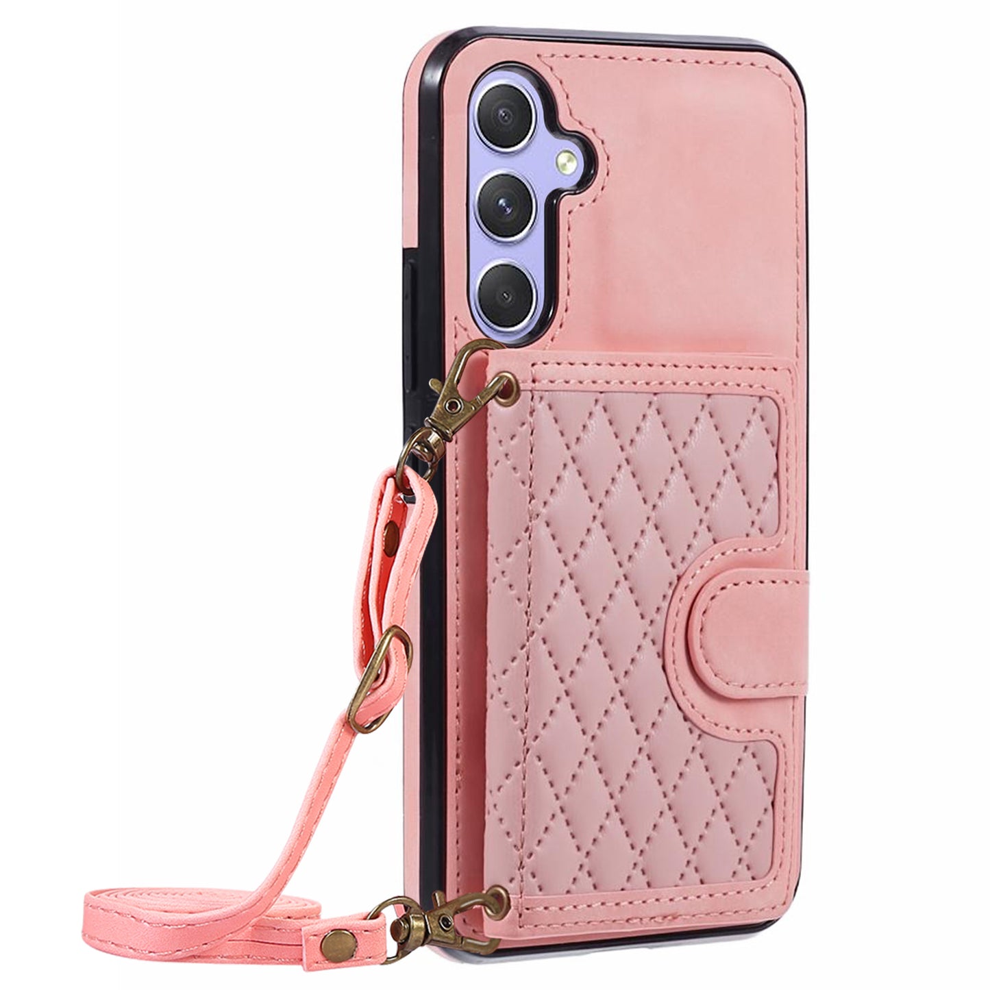 For Samsung Galaxy S24+ Cell Phone Case PU Leather + TPU Card Bag Kickstand Anti-shock Cover - Rose Gold