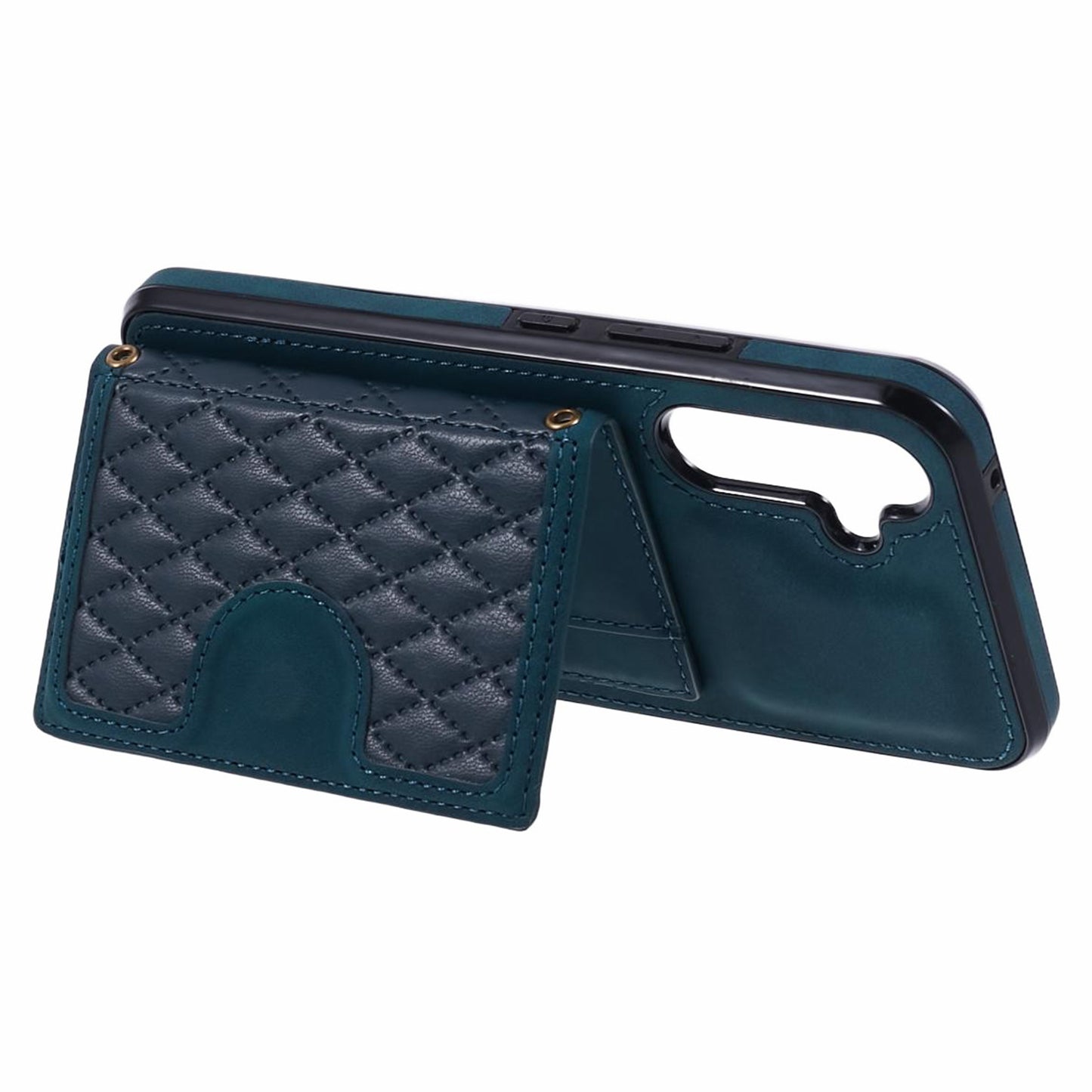 For Samsung Galaxy S24 Case Rhombus Imprinted Card Bag Drop-proof Phone Cover with Long Strap - Green