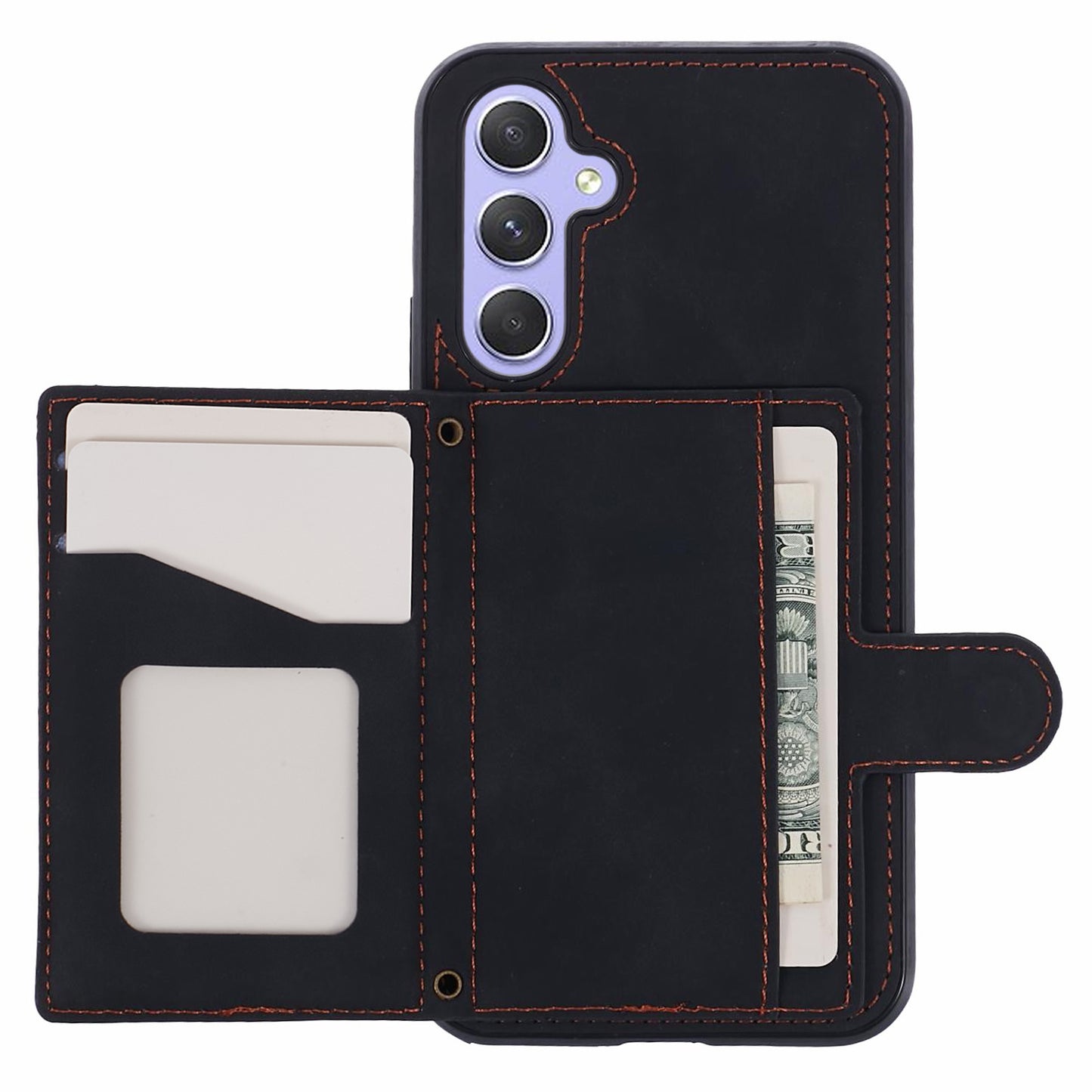 For Samsung Galaxy S24 Case Rhombus Imprinted Card Bag Drop-proof Phone Cover with Long Strap - Black
