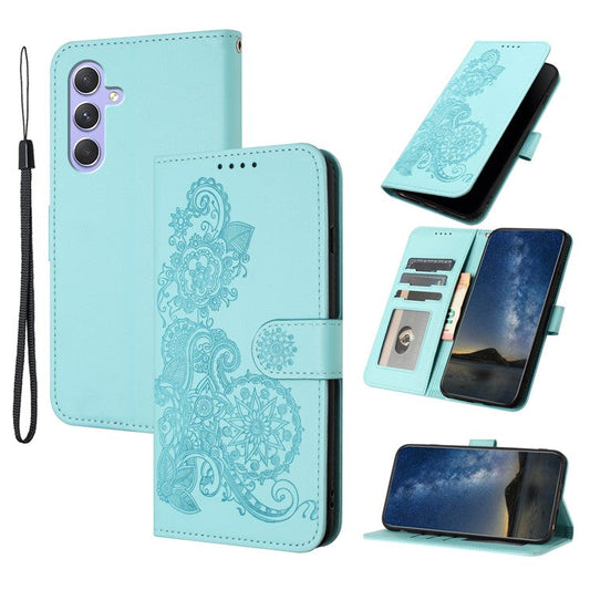 YX0050 For Samsung Galaxy A55 5G Case Imprinted PU Leather+TPU Phone Stand Cover with Magnetic Closure - Baby Blue
