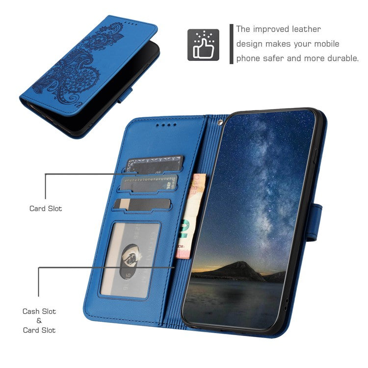 YX0050 For OnePlus 12 5G Cell Phone Case Leather Imprint Sunflower Pattern Foldable Stand Cover - Sapphire