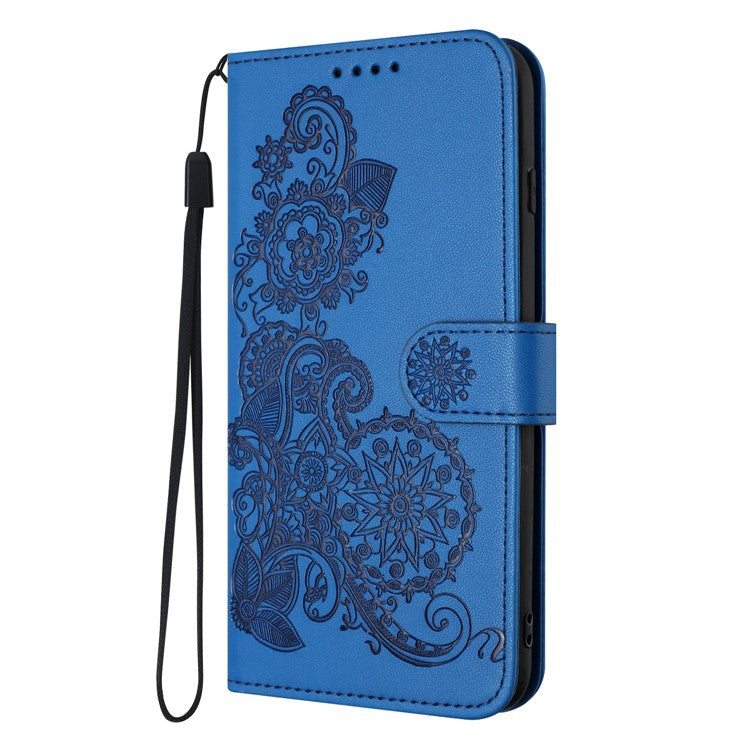 YX0050 For OnePlus 12 5G Cell Phone Case Leather Imprint Sunflower Pattern Foldable Stand Cover - Sapphire