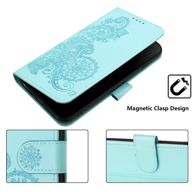 YX0050 For OnePlus 12 5G Cell Phone Case Leather Imprint Sunflower Pattern Foldable Stand Cover - Baby Blue