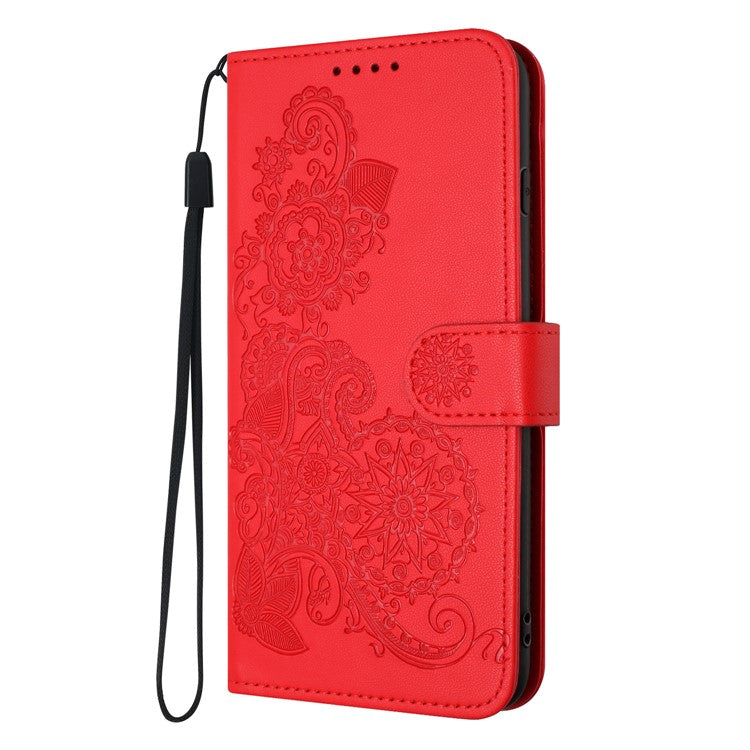 YX0050 For OnePlus 12 5G Cell Phone Case Leather Imprint Sunflower Pattern Foldable Stand Cover - Red