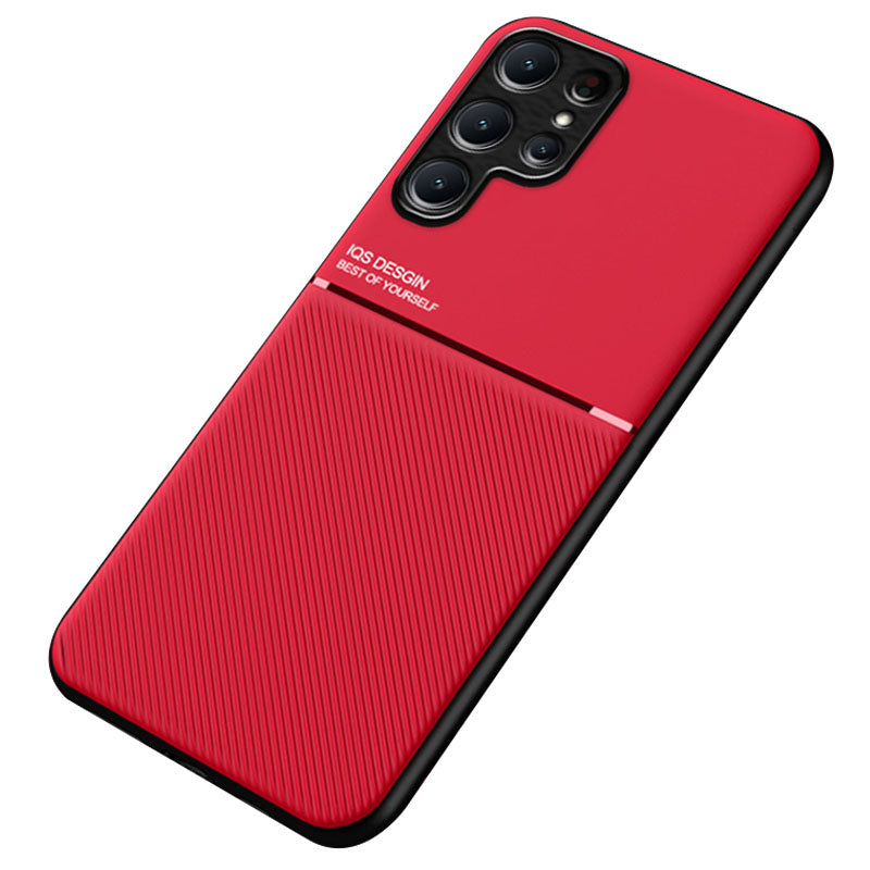 For Samsung Galaxy S24 Ultra Cell Phone Case PU+TPU+PC Cover with Magnetic Holder Metal Sheet - Red