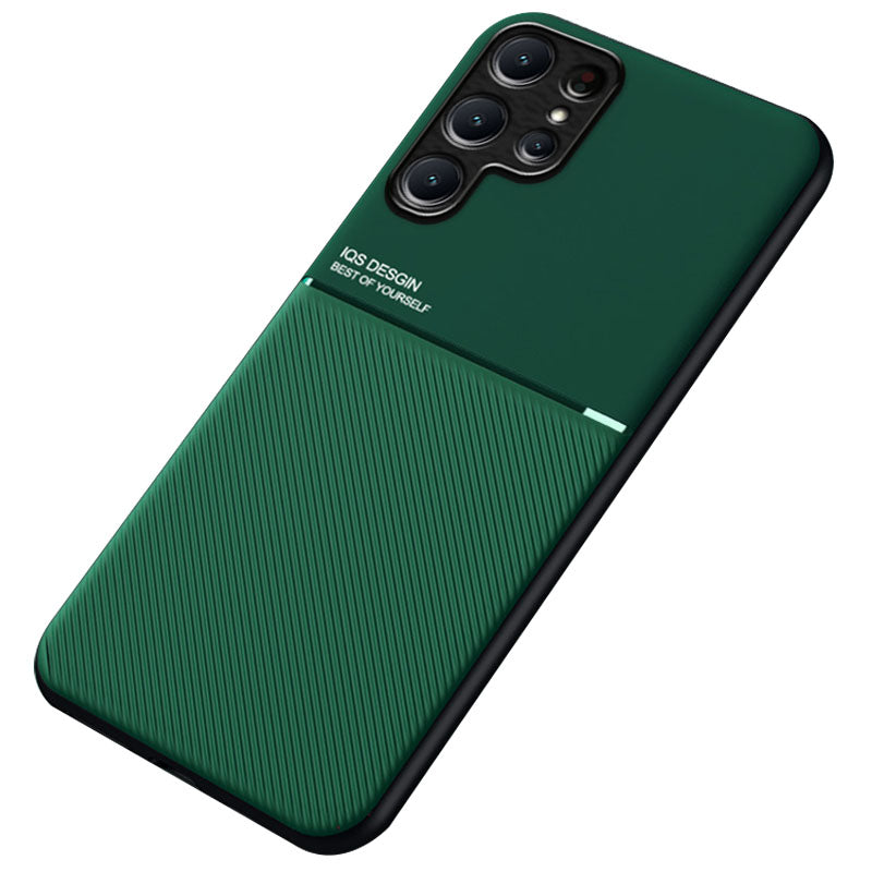 For Samsung Galaxy S24 Ultra Cell Phone Case PU+TPU+PC Cover with Magnetic Holder Metal Sheet - Green