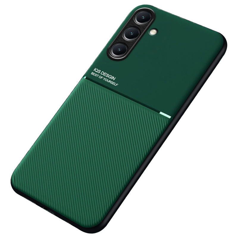 For Samsung Galaxy S24+ Case PU+TPU+PC Back Cover with Magnetic Holder Metal Sheet - Green