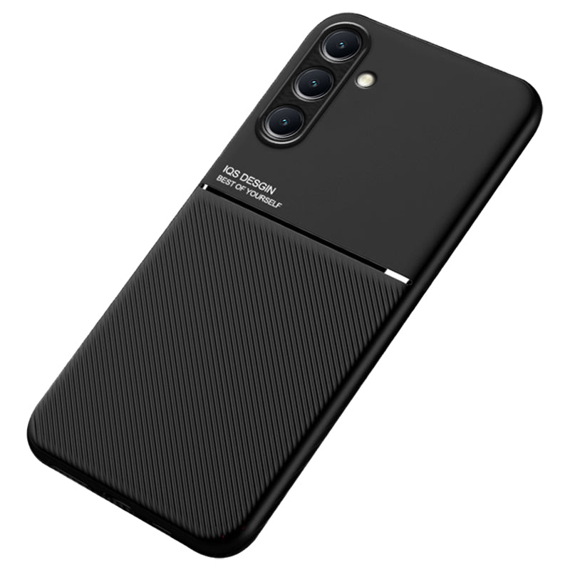 For Samsung Galaxy S24+ Case PU+TPU+PC Back Cover with Magnetic Holder Metal Sheet - Black