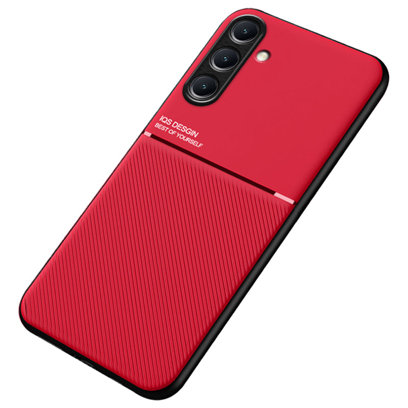 For Samsung Galaxy S24 Cover PU+TPU+PC Phone Case with Magnetic Holder Metal Sheet - Red