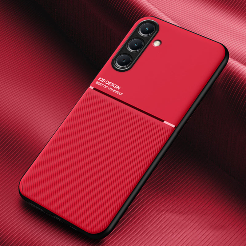 For Samsung Galaxy S24 Cover PU+TPU+PC Phone Case with Magnetic Holder Metal Sheet - Red