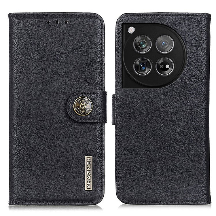 KHAZNEH For OnePlus 12 5G Case Cowhide Texture Stand Wallet Anti-drop Phone Cover - Black