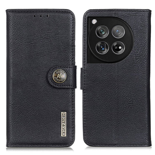 KHAZNEH For OnePlus 12 5G Case Cowhide Texture Stand Wallet Anti-drop Phone Cover - Black