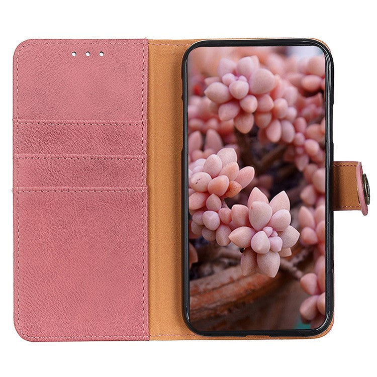 KHAZNEH For OnePlus 12 5G Case Cowhide Texture Stand Wallet Anti-drop Phone Cover - Pink
