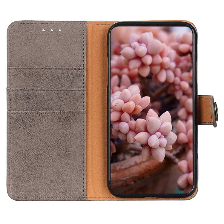 KHAZNEH For OnePlus 12 5G Case Cowhide Texture Stand Wallet Anti-drop Phone Cover - Khaki