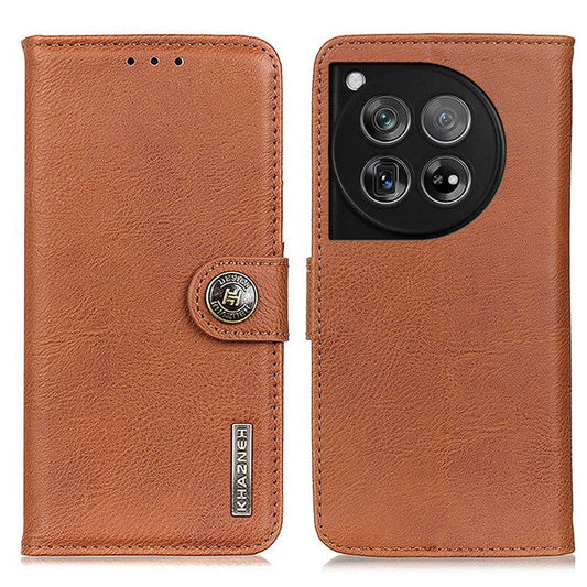 KHAZNEH For OnePlus 12 5G Case Cowhide Texture Stand Wallet Anti-drop Phone Cover - Brown