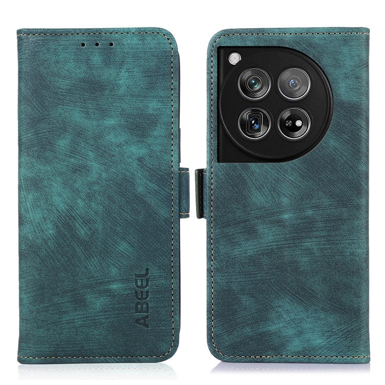 ABEEL For OnePlus 12 5G Case Retro PU Leather+TPU Folio Stand Cover with Magnetic Clasp - Green
