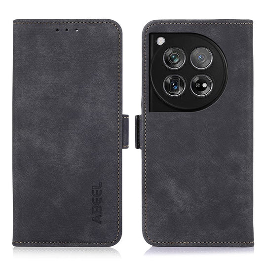 ABEEL For OnePlus 12 5G Case Retro PU Leather+TPU Folio Stand Cover with Magnetic Clasp - Black