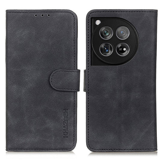 KHAZNEH For OnePlus 12 5G Leather Case Retro Style Wallet Stand Folio Phone Cover - Black