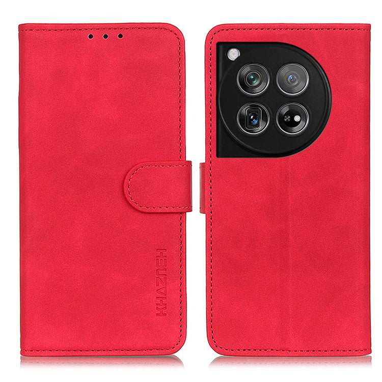 KHAZNEH For OnePlus 12 5G Leather Case Retro Style Wallet Stand Folio Phone Cover - Red