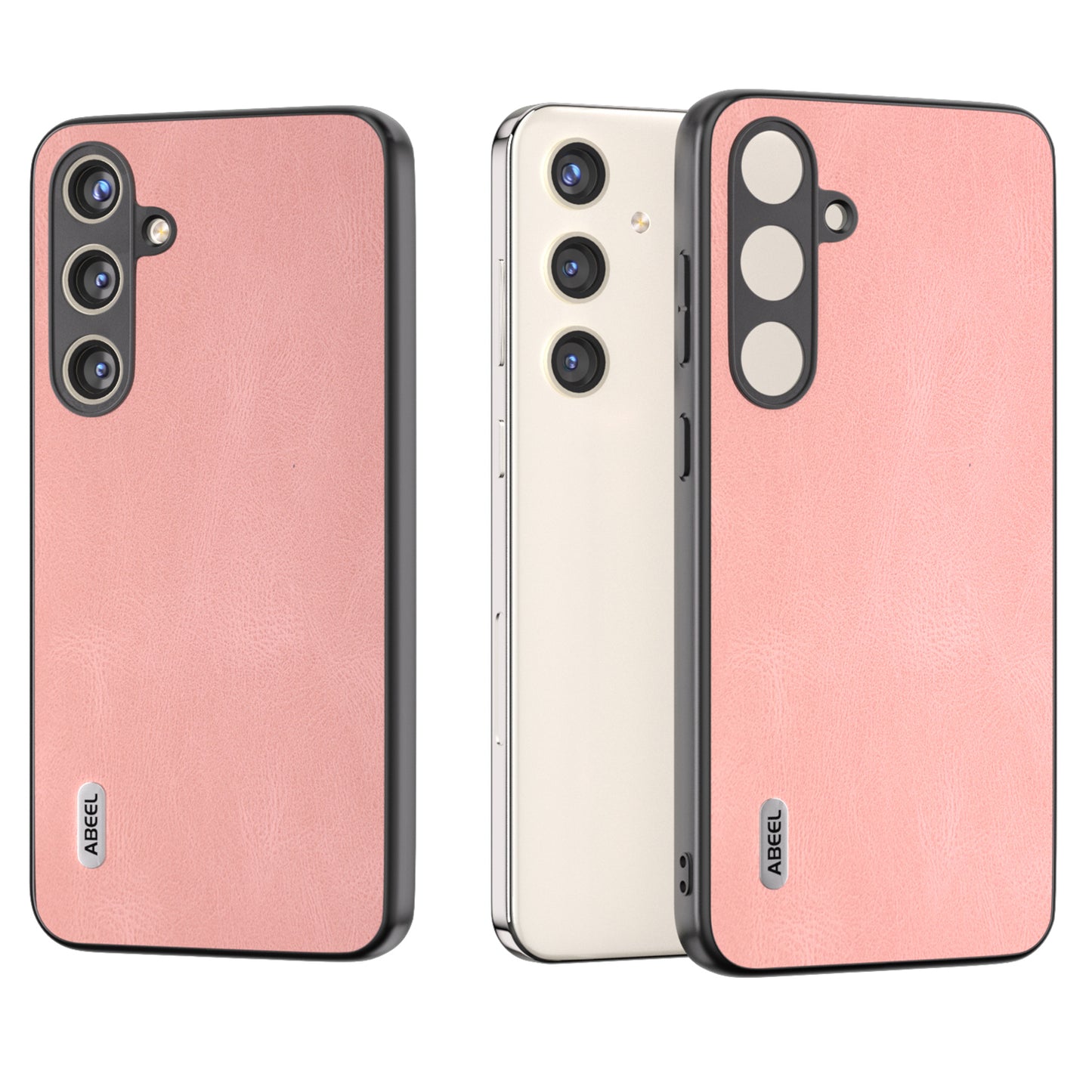 ABEEL For Samsung Galaxy S24+ Case Vintage Style PU Leather Coated PC Phone Cover - Pink