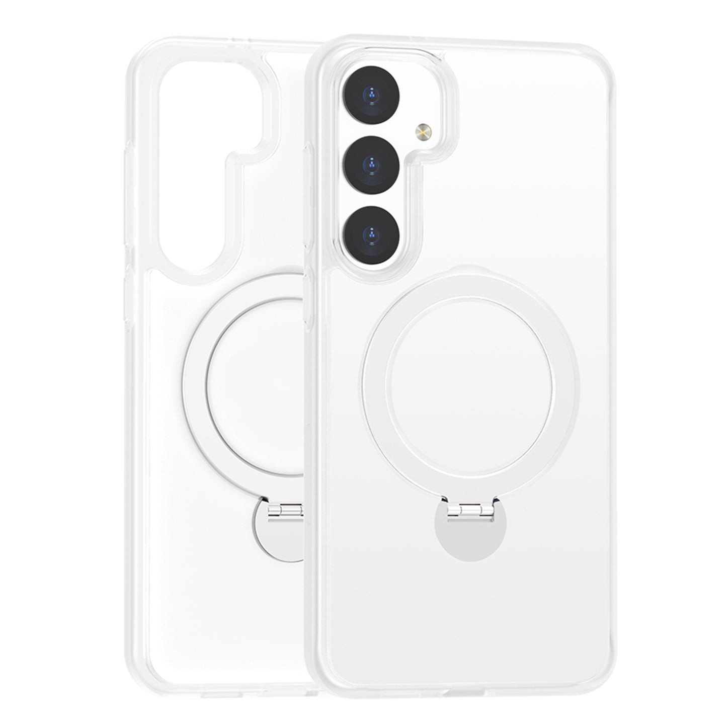 For Samsung Galaxy S24 Magnetic Phone Case 360 Degree Rotation Ring Kickstand - White