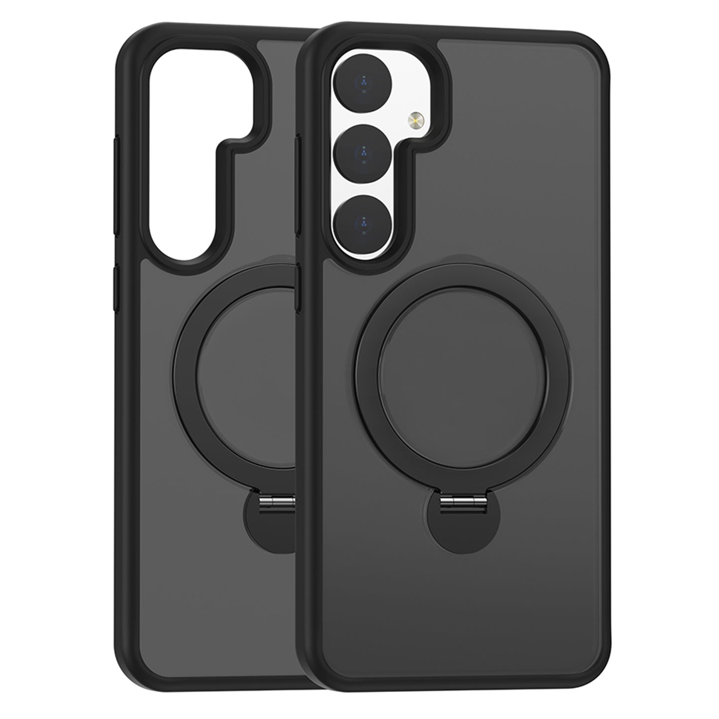 For Samsung Galaxy S24+ Magnetic Rotary Ring Kickstand Phone Cover - Black
