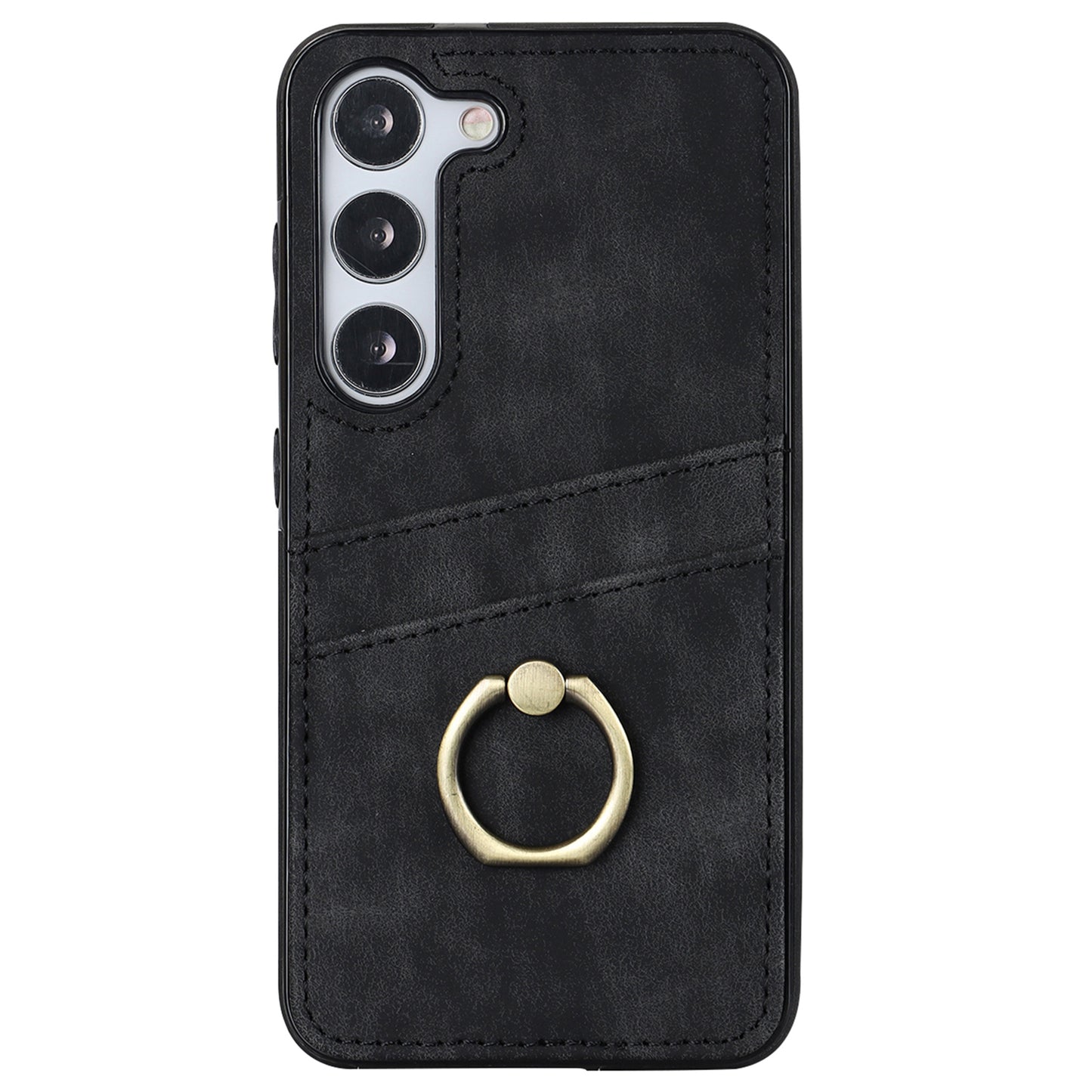 For Samsung Galaxy S24 Case PU Leather Coated TPU Retro Card Slots Phone Cover - Black