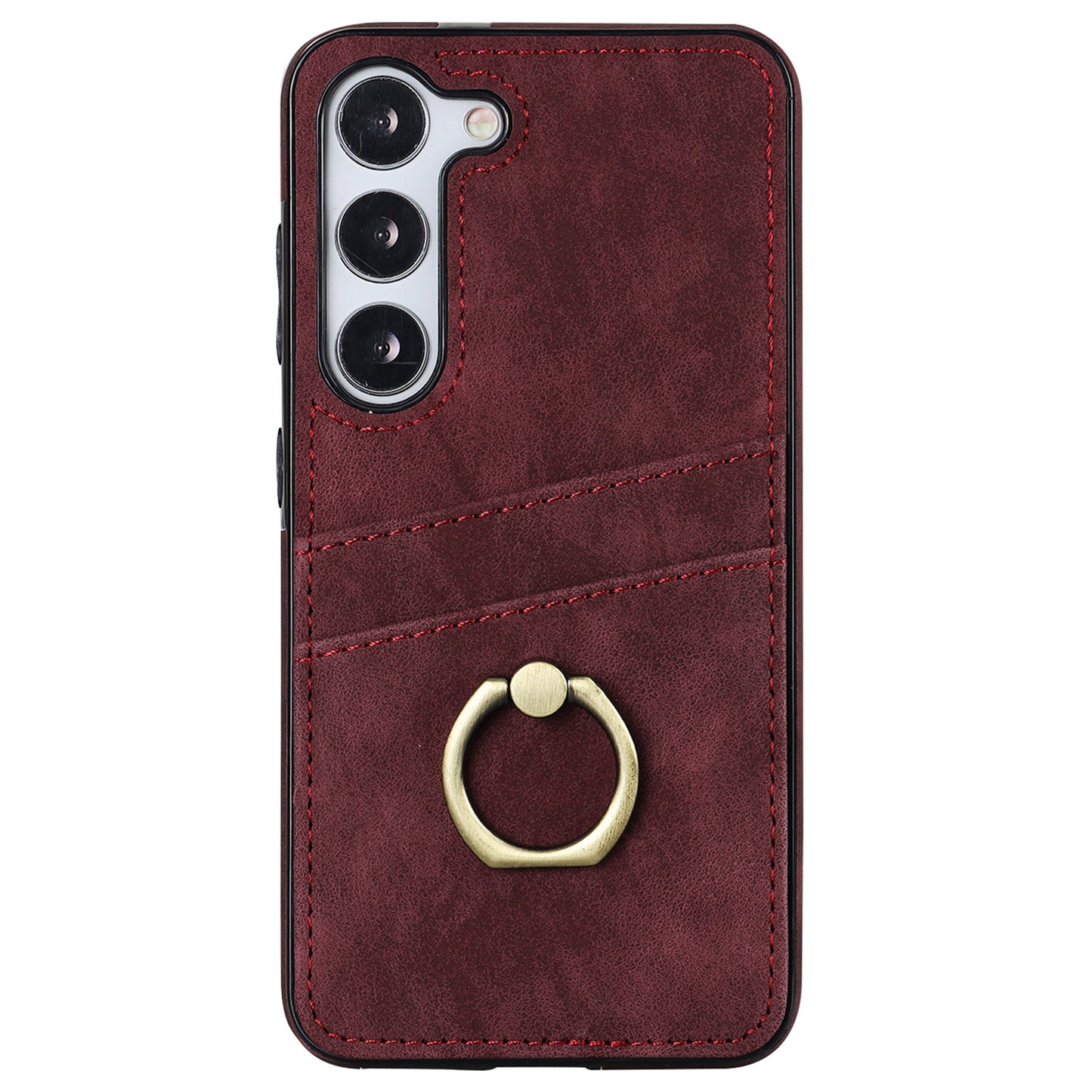 For Samsung Galaxy S24 Case PU Leather Coated TPU Retro Card Slots Phone Cover - Wine Red