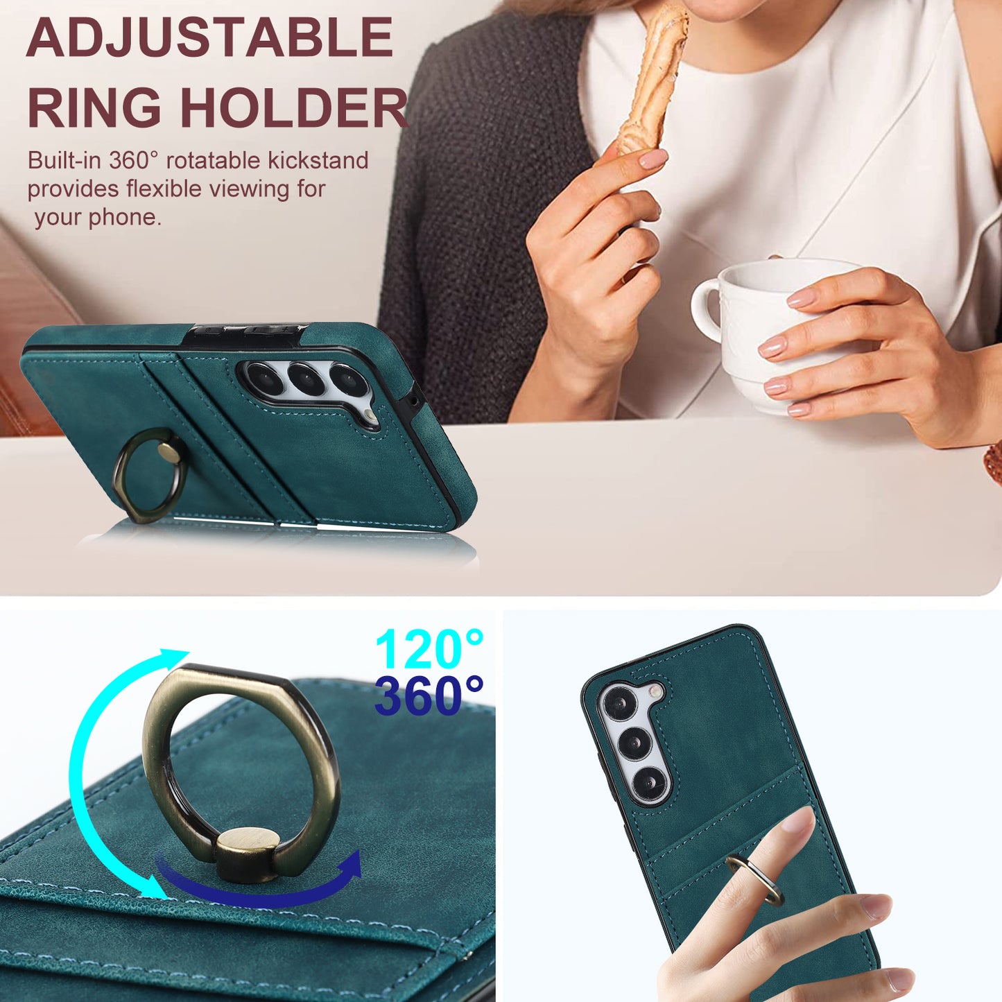 For Samsung Galaxy S24 Case PU Leather Coated TPU Retro Card Slots Phone Cover - Green