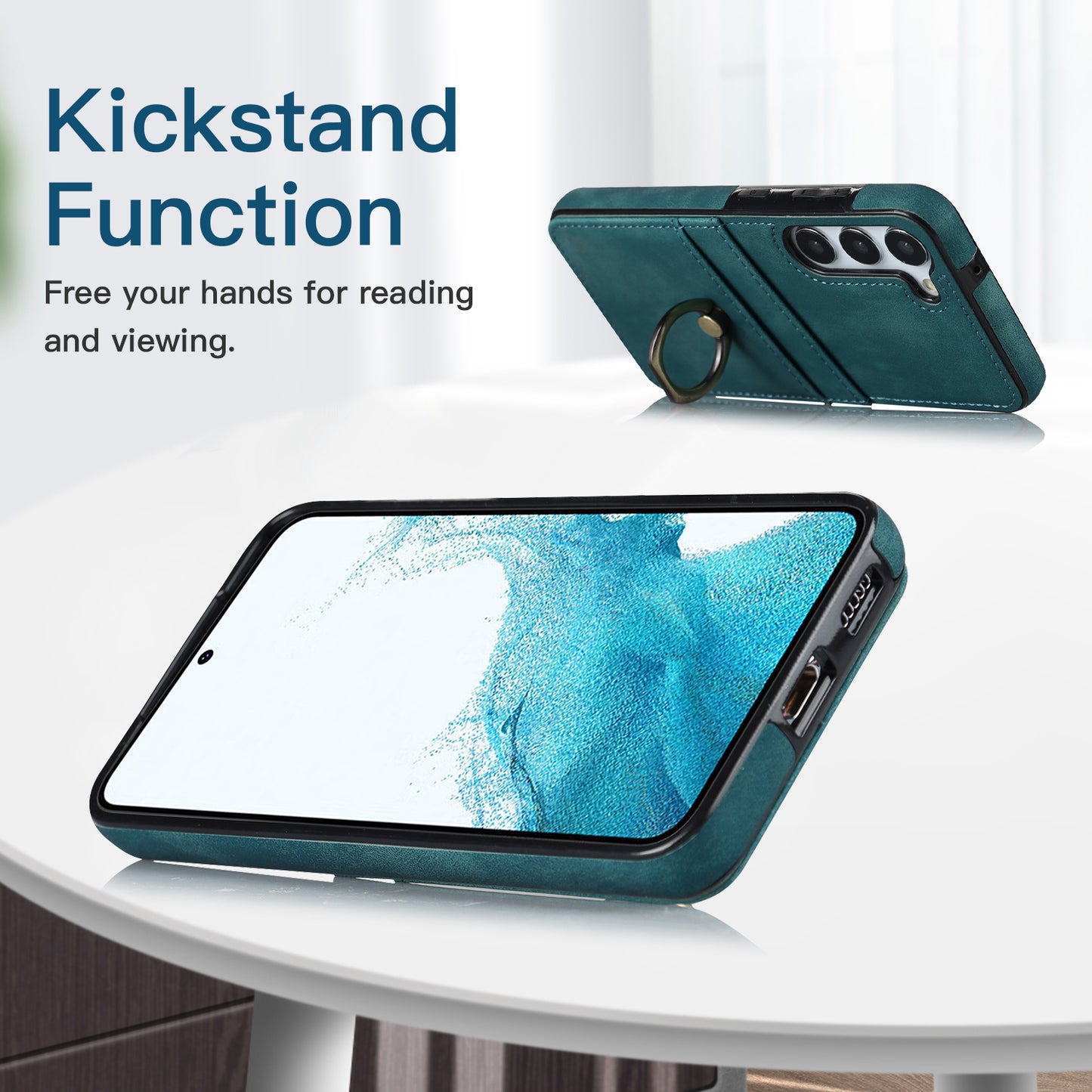 For Samsung Galaxy S24 Case PU Leather Coated TPU Retro Card Slots Phone Cover - Green