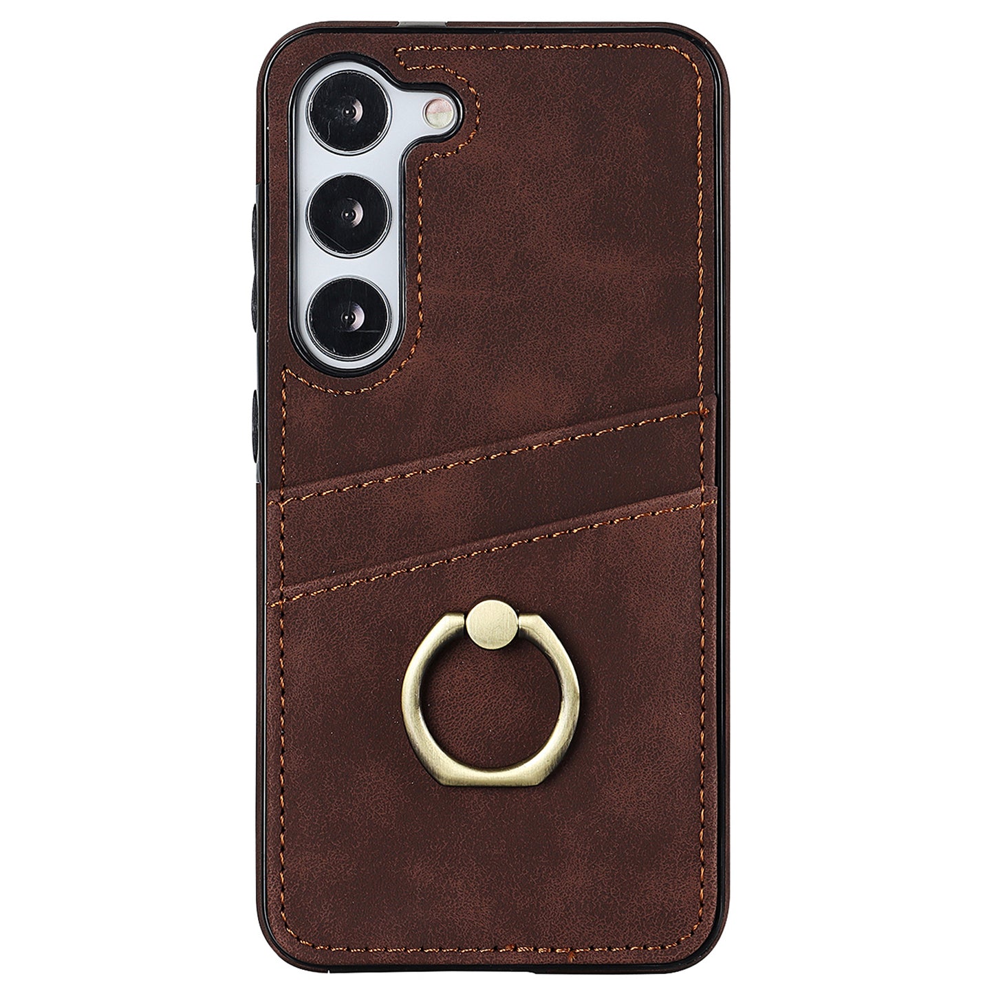 For Samsung Galaxy S24 Case PU Leather Coated TPU Retro Card Slots Phone Cover - Brown