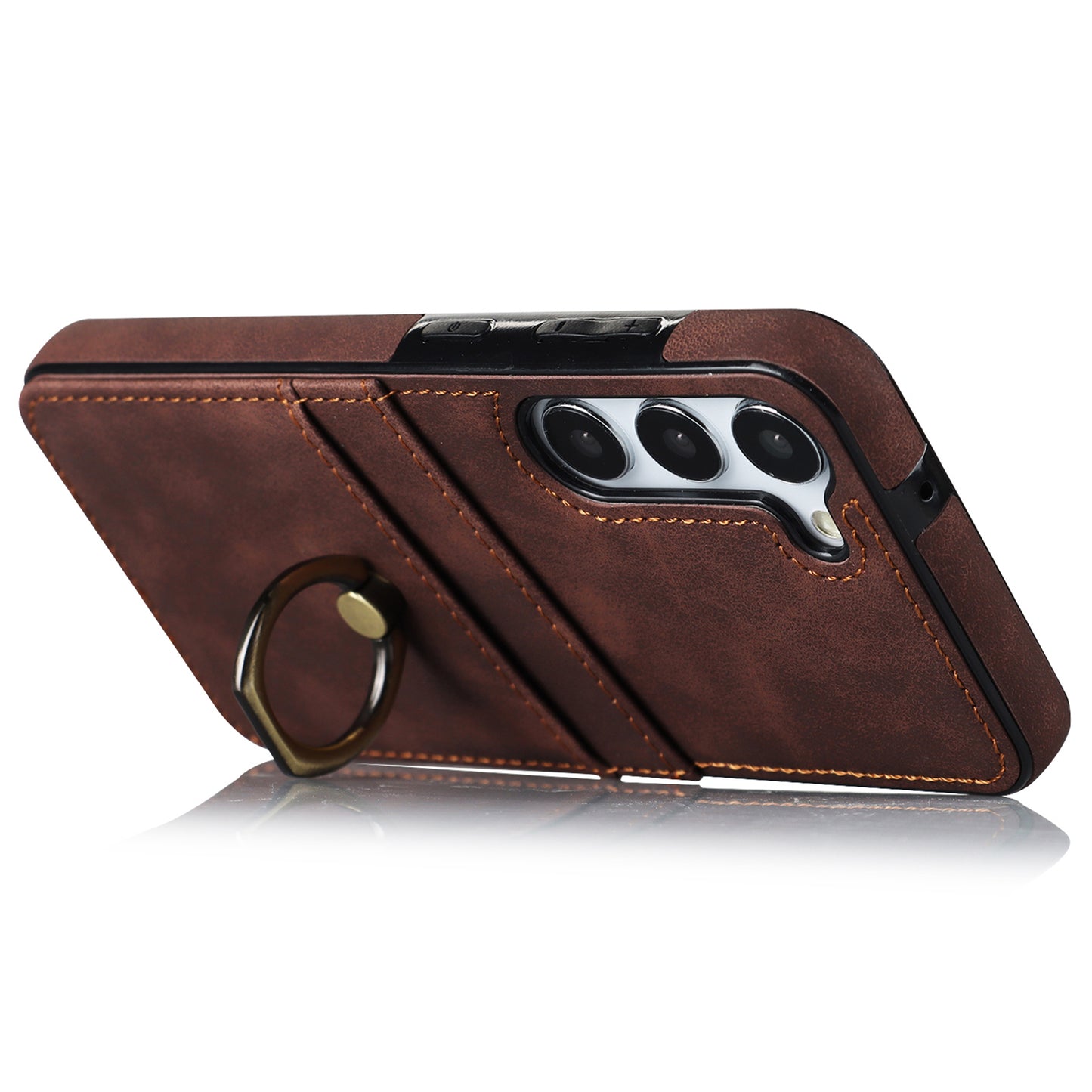 For Samsung Galaxy S24 Case PU Leather Coated TPU Retro Card Slots Phone Cover - Brown