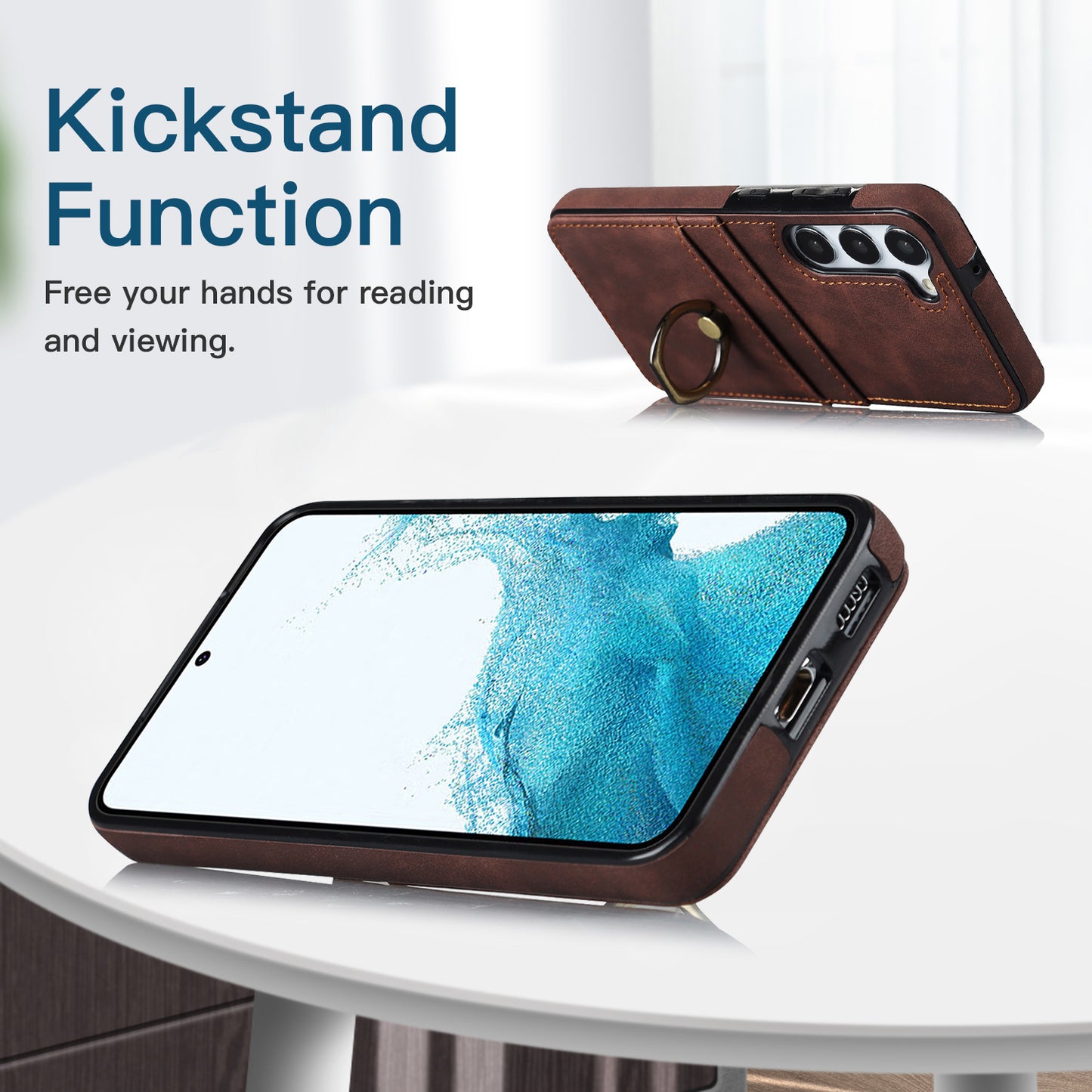 For Samsung Galaxy S24 Case PU Leather Coated TPU Retro Card Slots Phone Cover - Brown