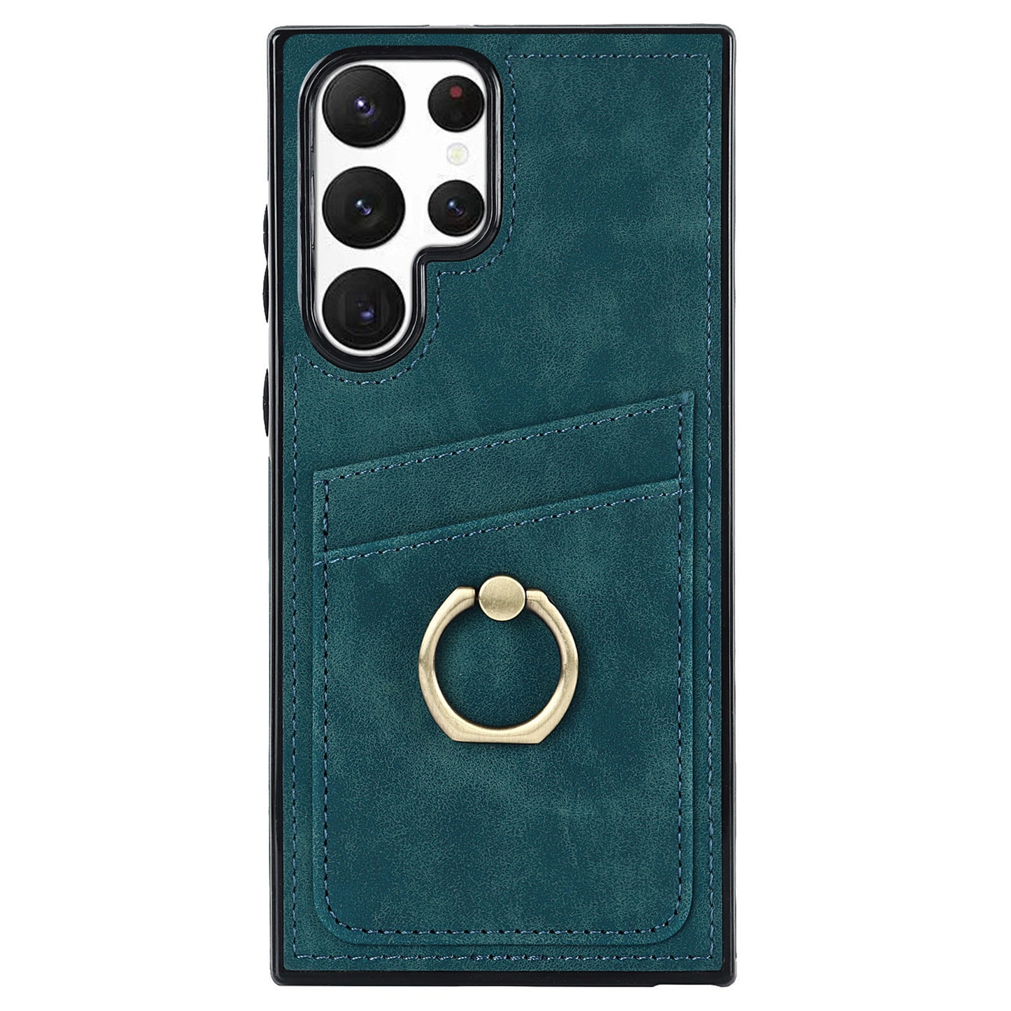 For Samsung Galaxy S24 Ultra Cell Phone Case Ring Kickstand PU Leather Coated TPU Cover - Green