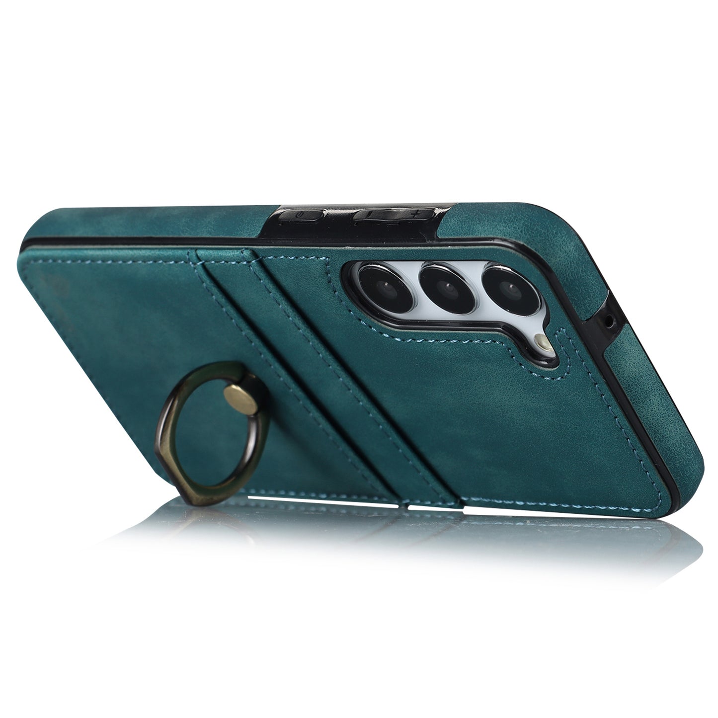 For Samsung Galaxy S24+ Case Anti-drop PU Leather Coated TPU Shell with Rotating Ring Kickstand - Green