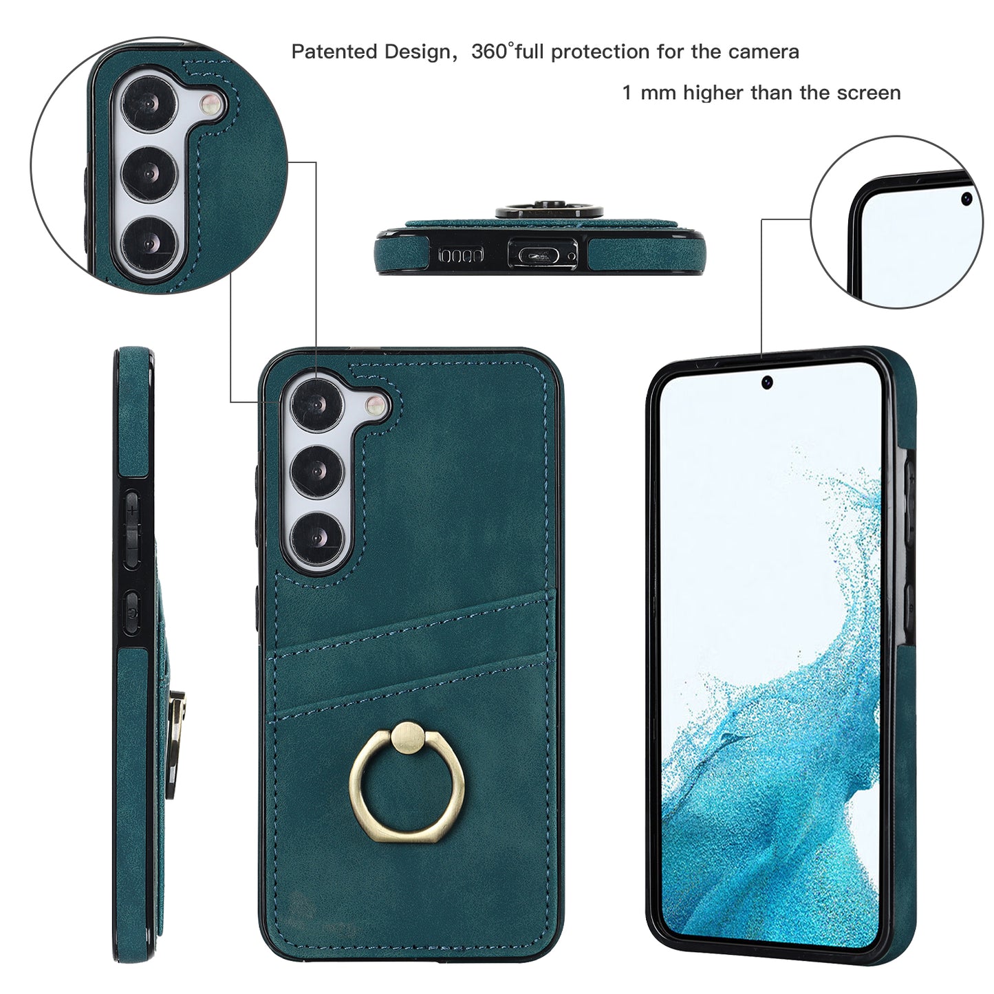 For Samsung Galaxy S24+ Case Anti-drop PU Leather Coated TPU Shell with Rotating Ring Kickstand - Green