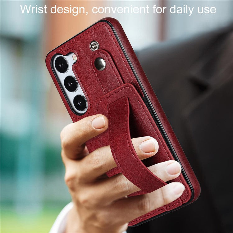 For Samsung Galaxy S23 FE Case Anti-scratch RFID Blocking Wristband Kickstand Phone Cover - Red