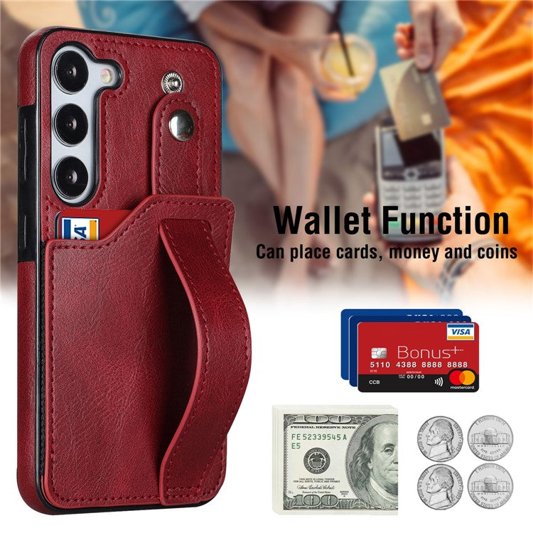 For Samsung Galaxy S23 FE Case Anti-scratch RFID Blocking Wristband Kickstand Phone Cover - Red