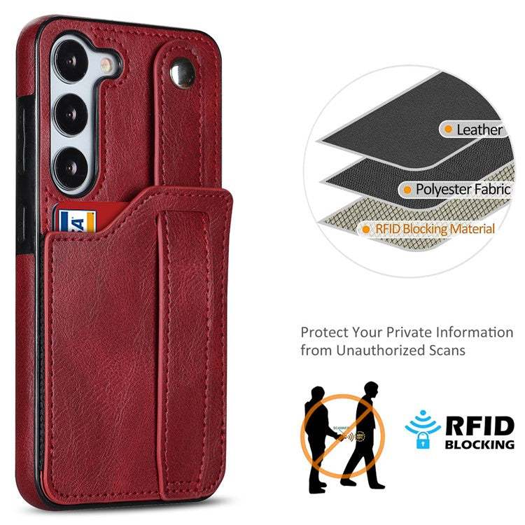 For Samsung Galaxy S23 FE Case Anti-scratch RFID Blocking Wristband Kickstand Phone Cover - Red