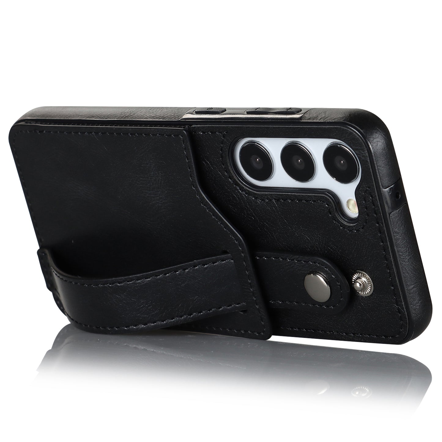 For Samsung Galaxy S24 Cell Phone Case Retro PU Leather Coated TPU RFID Blocking Cover - Black